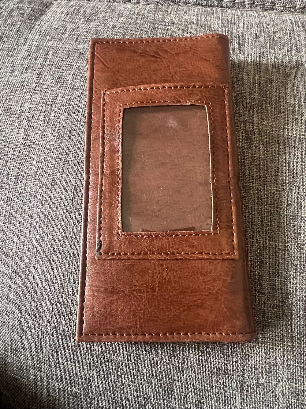 Brown Leatherette Men's Checkbook Wallet with Cross Embossing